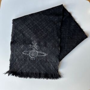Vivienne Westwood Black Fringe Logo Scarf